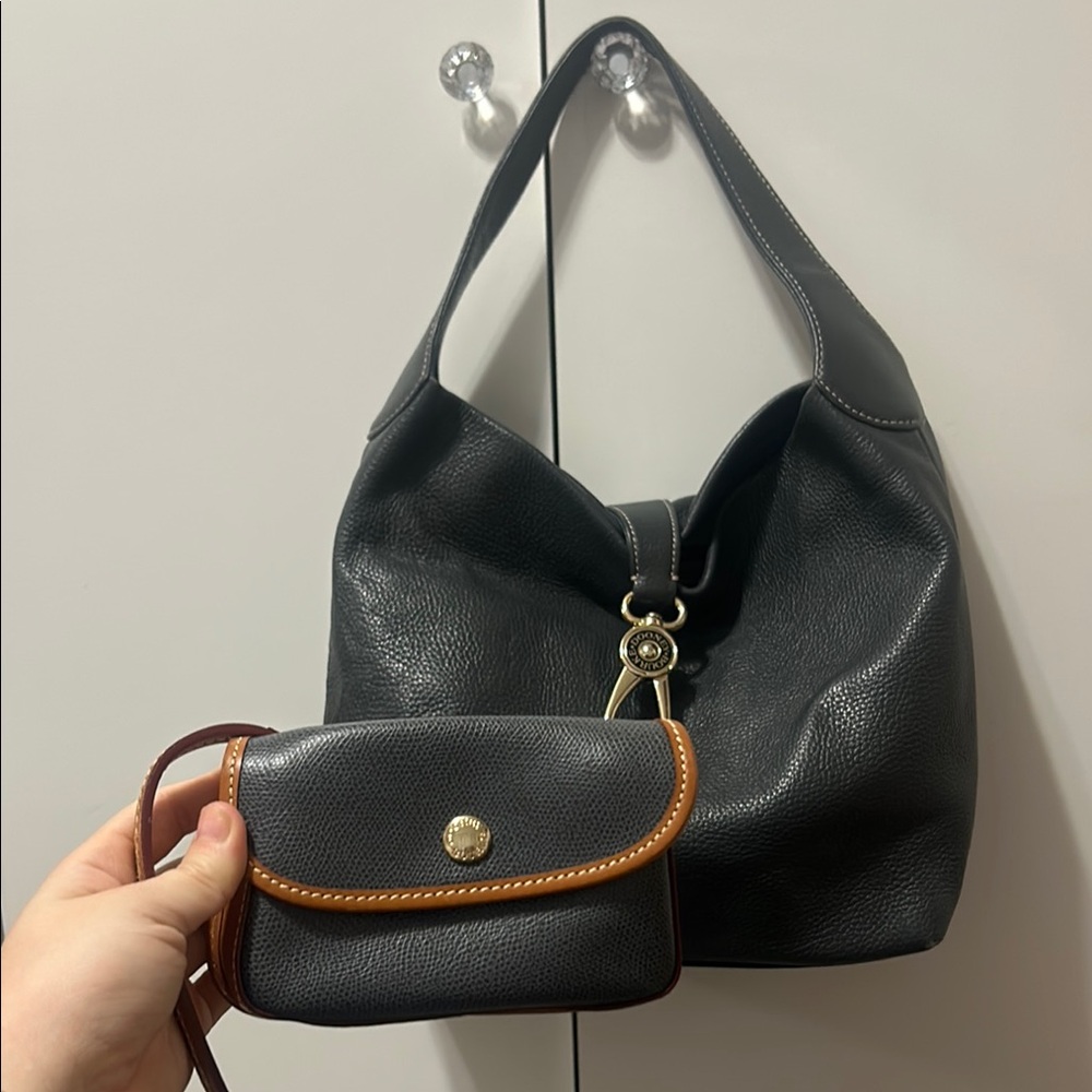 Dooney and Bourke Grey Leather Handbag and Wristlet Set